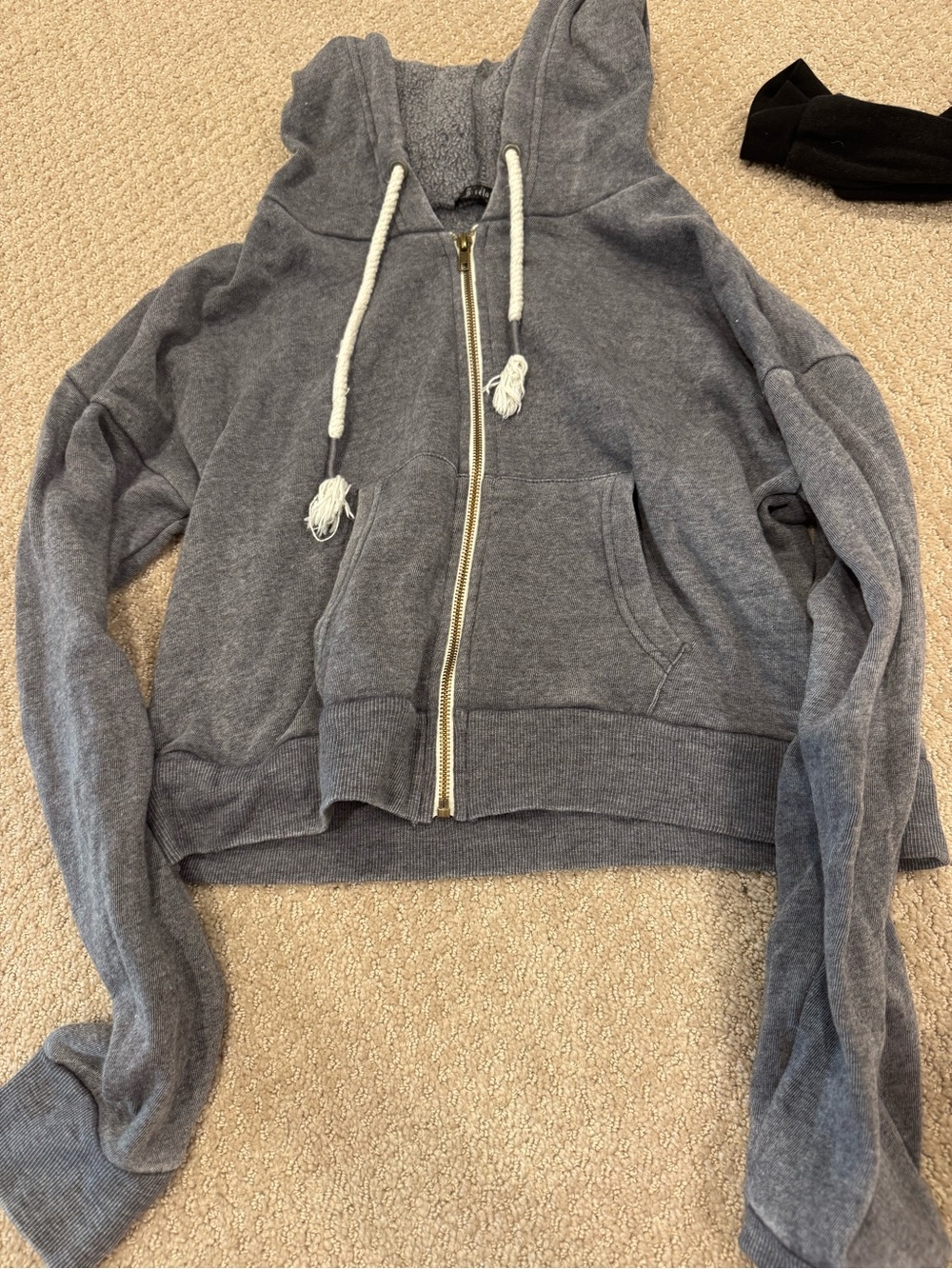 Revolution Women's Gray Hooded Zip Cardigan with Drawstrings